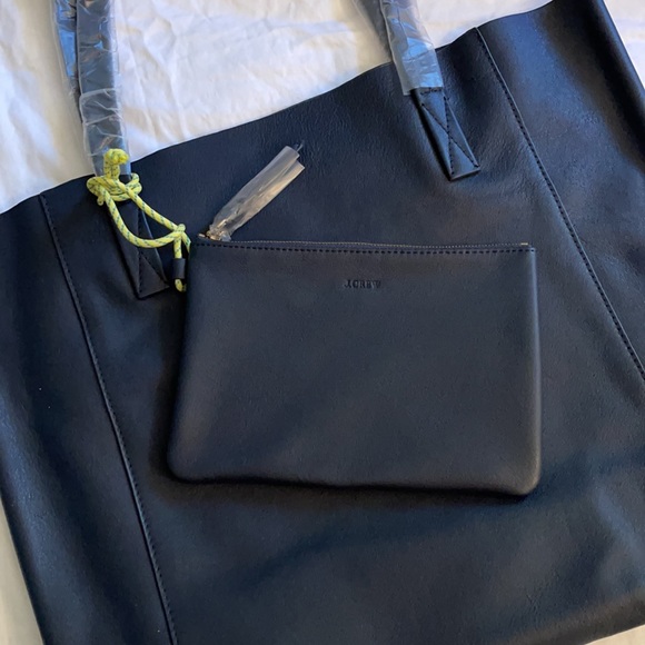 J.Crew Navy Leather The carryall tote bag with Pouch AH945 - Picture 4 of 8